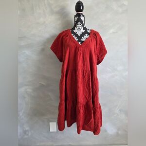 Old Navy Burnt Orange Rust Swing Cotton Guaze Dress Sz 3X Flame Scarlett V Neck